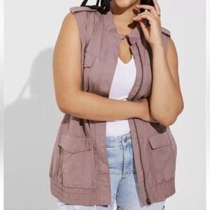Torrid Women’s Twilight Mauve Twill Full Zip Utility Vest High Neck - Size 1